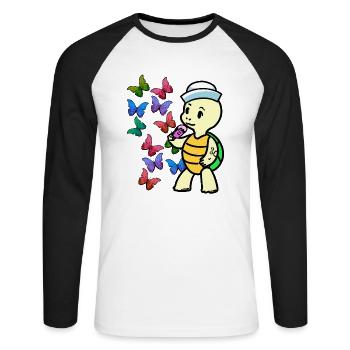 Baby Turtle Summer Time Butterflies Ice Cream - Unisex Long Sleeve Baseball T-Shirt - white/black - Front - Nik (191cm)