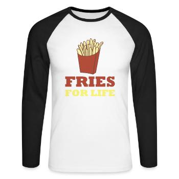 Pommes Fries for life - Unisex Long Sleeve Baseball T-Shirt - white/black - Front - Nik (191cm)
