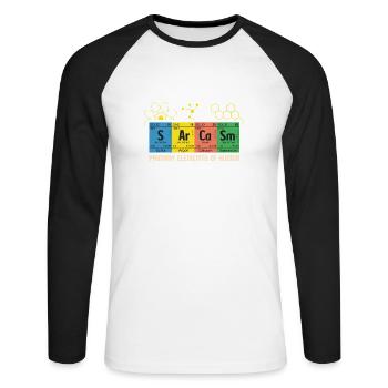 Sarcasm Funny Primary Elements of Humor - T-shirt baseball manches longues Homme - blanc/noir - Devant - Nik (191cm)