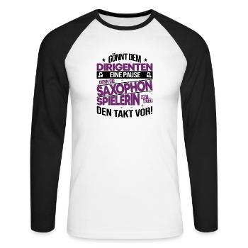 Saxophonistin Saxophon Blasmusik Sprüche Geschenk - Unisex Baseballshirt langarm - Weiß/Schwarz - Vorne - Nik (191cm)