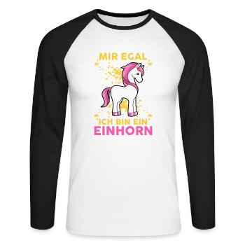 Mir Egal Ich Bin Ein Einhorn Fabelwesen Statement - Unisex Baseballshirt langarm - Weiß/Schwarz - Vorne - Nik (191cm)