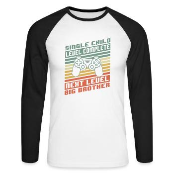 Level Complete Einzelkind Bruder Geburt Geschenk - Unisex Baseballshirt langarm - Weiß/Schwarz - Vorne - Nik (191cm)