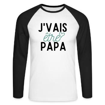 J'VAIS ETRE PAPA idée cadeau humour citation - T-shirt baseball manches longues Homme - blanc/noir - Devant - Nik (191cm)