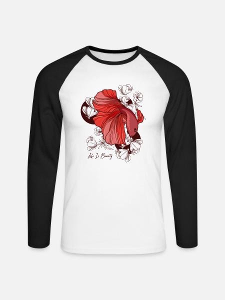 Kampffisch Mit Blumen - Unisex Baseballshirt langarm - Weiß/Schwarz