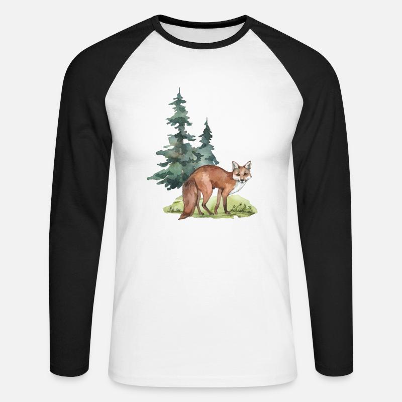 Fuchs Wald - Unisex Baseballshirt langarm - Weiß/Schwarz