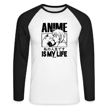 Pet Cat Manga Anime - Unisex Long Sleeve Baseball T-Shirt - white/black - Front - Nik (191cm)