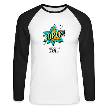 Comic Cartoon Comics WOW! Balloon Speech Bubble - Unisex Long Sleeve Baseball T-Shirt - white/black - Front - Nik (191cm)