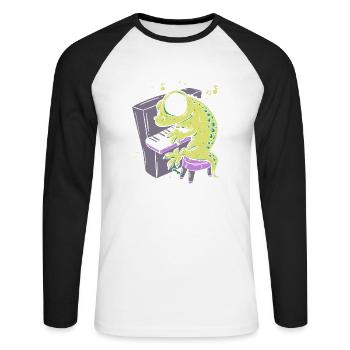 Eidechse spielt Klavier erwachsener Humor - Unisex Baseballshirt langarm - Weiß/Schwarz - Vorne - Nik (191cm)