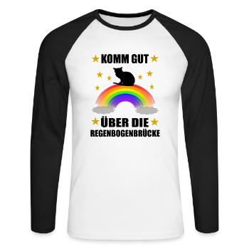 Süße Katze Regenbogenbrücke Gedanke - Unisex Baseballshirt langarm - Weiß/Schwarz - Vorne - Nik (191cm)