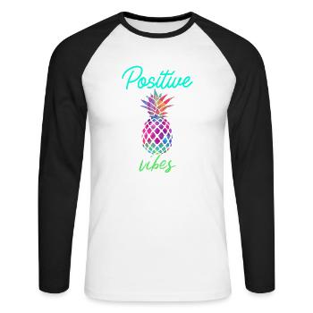 Positive Vibes - Ananas, été - T-shirt baseball manches longues Homme - blanc/noir - Devant - Nik (191cm)
