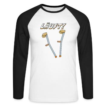 KRÜCKEN LÄUFT - Unisex Baseballshirt langarm - Weiß/Schwarz - Vorne - Nik (191cm)