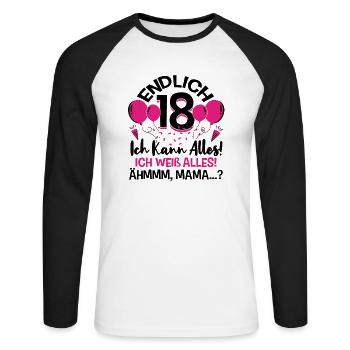 Endlich 18 Ich Kann Alles Ich Weiß Alles - Unisex Baseballshirt langarm - Weiß/Schwarz - Vorne - Nik (191cm)