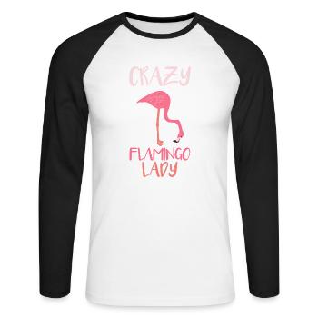 Flamingo Pink Red Animal - Unisex Long Sleeve Baseball T-Shirt - white/black - Front - Nik (191cm)