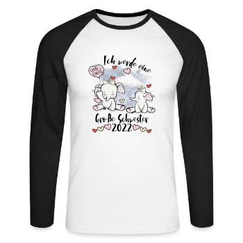 Big Sister 2022 Elephants - Unisex Long Sleeve Baseball T-Shirt - white/black - Front - Nik (191cm)