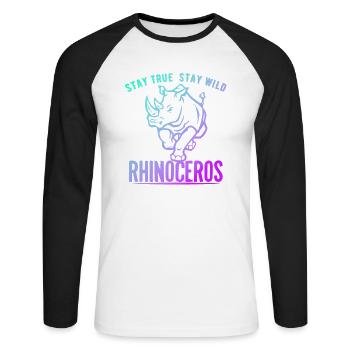 Rhinocéros Afrique Désert Désert Sauvons - T-shirt baseball manches longues Homme - blanc/noir - Devant - Nik (191cm)