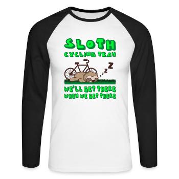 SLOTH CYCLING TEAM Bicycle Funny Cycling - Unisex Long Sleeve Baseball T-Shirt - white/black - Front - Nik (191cm)