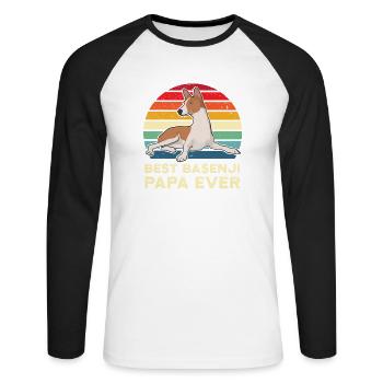 Meilleur Basenji Papa Ever Sunset Shirt Retro Basenji - T-shirt baseball manches longues Homme - blanc/noir - Devant - Nik (191cm)