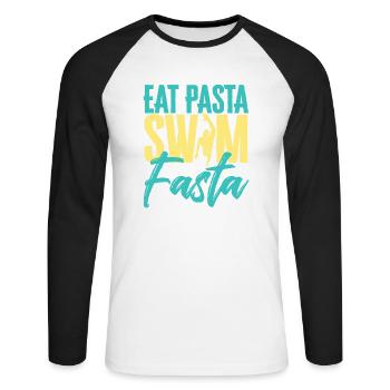 Eat Pasta Swim Fasta Funny Swimming - Unisex Baseballshirt langarm - Weiß/Schwarz - Vorne - Nik (191cm)