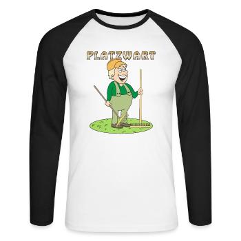 MENSCH COMIC PLATZWART - Unisex Baseballshirt langarm - Weiß/Schwarz - Vorne - Nik (191cm)