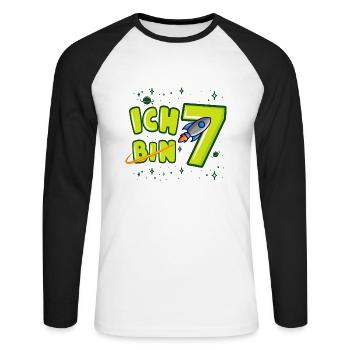 ICH BIN 7 Weltraum Kindergeburtstag 7 Jahre - Unisex Baseballshirt langarm - Weiß/Schwarz - Vorne - Nik (191cm)