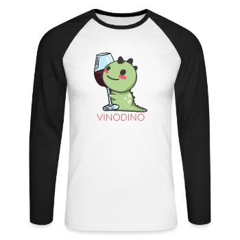Vinodino - Wine Vinosaurs for wine lovers - Unisex Long Sleeve Baseball T-Shirt - white/black - Front - Nik (191cm)