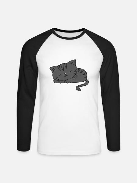 Katzenpapa - Unisex Baseballshirt langarm - Weiß/Schwarz