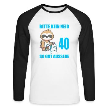 40. Geburtstag 40 Jahre Faultier Faultiere - Unisex Baseballshirt langarm - Weiß/Schwarz - Vorne - Nik (191cm)