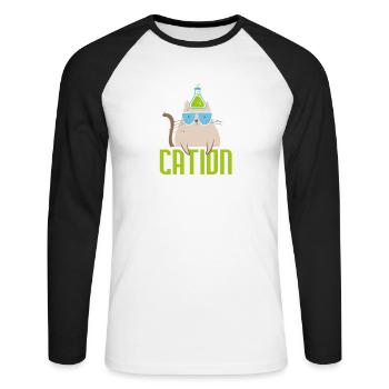 Cation Science Cat Pawsitive Chemistry Teacher - Unisex Long Sleeve Baseball T-Shirt - white/black - Front - Nik (191cm)