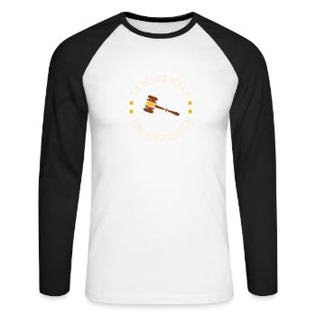 Je m’en charge pour ce que je vais faire - T-shirt baseball manches longues Homme - blanc/noir - Devant - Nik (191cm)
