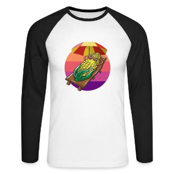 Witziger Maiskolben mit Sonnenbrille Mais Sonnen - Unisex Baseballshirt langarm - Weiß/Schwarz - Vorne - Nik (191cm)