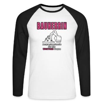 Bauherrin - Unisex Baseballshirt langarm - Weiß/Schwarz - Vorne - Nik (191cm)