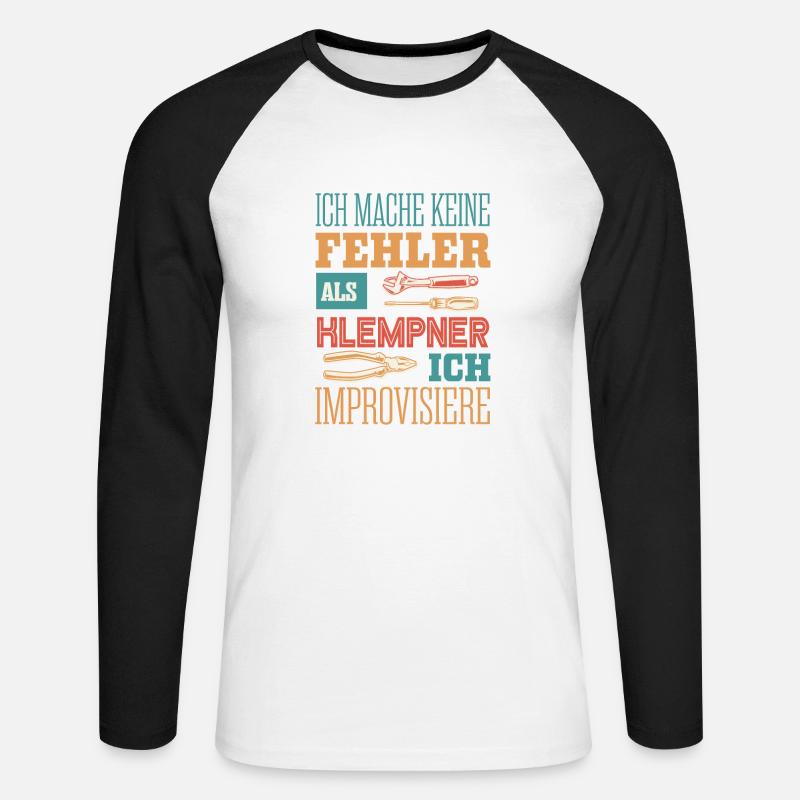 Klempner, Fehlerfrei und improvisiert - Unisex Baseballshirt langarm - Weiß/Schwarz