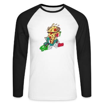 Italien La Bella Vita Pizza Stück auf Scooter für - Unisex Baseballshirt langarm - Weiß/Schwarz - Vorne - Nik (191cm)