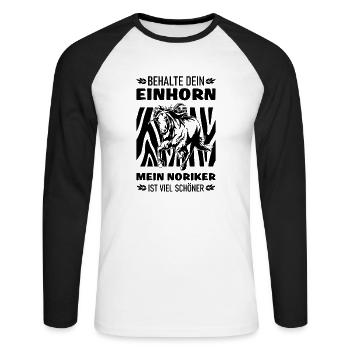Einhorn Noriker Geschenk Reitsport Pinzgauer - Unisex Baseballshirt langarm - Weiß/Schwarz - Vorne - Nik (191cm)