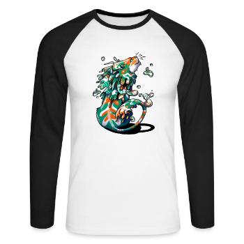 Lion - Unisex Baseballshirt langarm - Weiß/Schwarz - Vorne - Nik (191cm)