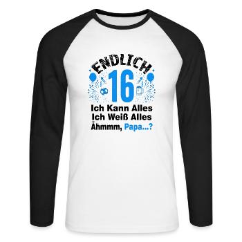 16 Geburtstag Junge Geschenk lustig 16. Ehrentag - Unisex Baseballshirt langarm - Weiß/Schwarz - Vorne - Nik (191cm)