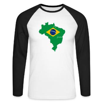 Brasilien - Unisex Baseballshirt langarm - Weiß/Schwarz - Vorne - Nik (191cm)