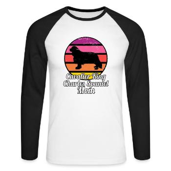 Cavalier King Charles Spaniel Mom I Retro Cavalier - T-shirt baseball manches longues Homme - blanc/noir - Devant - Nik (191cm)