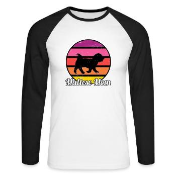 Maltese Mom I Retro Maltese Mom - Unisex Baseballshirt langarm - Weiß/Schwarz - Vorne - Nik (191cm)