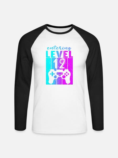Level 12 Gaming Controller 12. Geburtstag - Unisex Baseballshirt langarm - Weiß/Schwarz