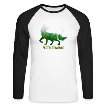 Protect Nature Fox Protection du bien-être animal - T-shirt baseball manches longues Homme - blanc/noir - Devant - Nik (191cm)