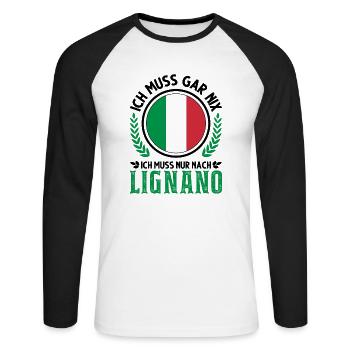 Lignano Italien Urlaub Reise Geschenk - Unisex Baseballshirt langarm - Weiß/Schwarz - Vorne - Nik (191cm)