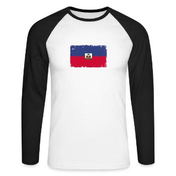 Haiti Heartbeat Flag Vintage Haiti - Unisex Long Sleeve Baseball T-Shirt - white/black - Front - Nik (191cm)