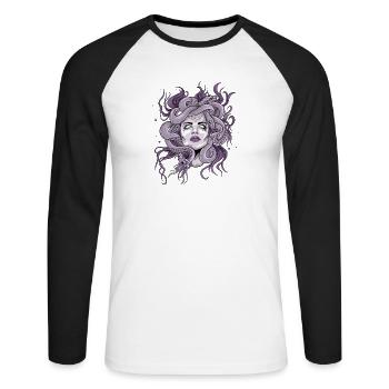 Medusa Griechische Mythologie Gott Göttin Grieche - Unisex Baseballshirt langarm - Weiß/Schwarz - Vorne - Nik (191cm)