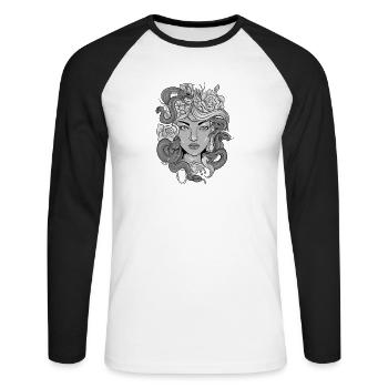 Medusa Griechische Mythologie Gott Göttin Grieche - Unisex Baseballshirt langarm - Weiß/Schwarz - Vorne - Nik (191cm)