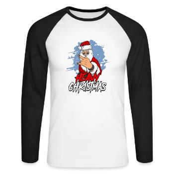 Santa Claus Weihnachtsmann Heavy Metal Weihnachten - Unisex Baseballshirt langarm - Weiß/Schwarz - Vorne - Nik (191cm)