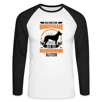Hollandse Herder Glitzer Holländischer Schäferhund - Unisex Baseballshirt langarm - Weiß/Schwarz - Vorne - Nik (191cm)