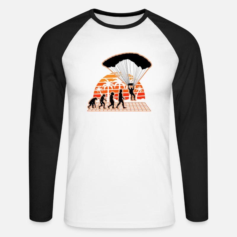 Parachutist Evolution Sunset Parachute - Unisex Long Sleeve Baseball T-Shirt - white/black