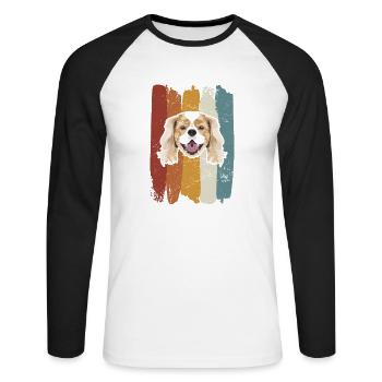 Cavalier souriant King Charles Spaniel rétro - T-shirt baseball manches longues Homme - blanc/noir - Devant - Nik (191cm)