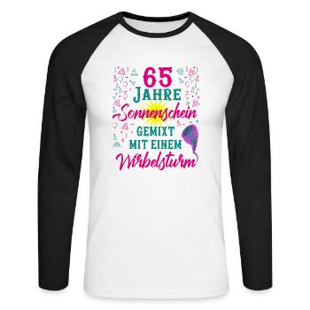 65 Geburtstag Frauen Geschenk 65 Jahre Geburtstag - Unisex Baseballshirt langarm - Weiß/Schwarz - Vorne - Nik (191cm)